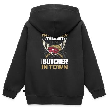 Fleischer Metzger Schlachter Messer - Kinder Premium Organic Zip Hoodie - Schwarz - Hinten - AI Model Kid Male (0cm)