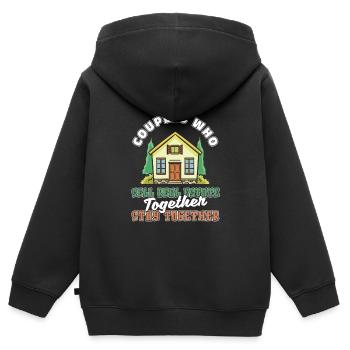 Couple d’agent immobilier - Sweat Premium à capuche zippé enfant bio - noir - Dos - AI Model Kid Male (0cm)