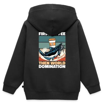 Wels Kaffee - Kinder Premium Organic Zip Hoodie - Schwarz - Hinten - AI Model Kid Male (0cm)