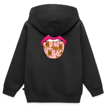 Känguru Zunge - Kinder Premium Organic Zip Hoodie - Schwarz - Hinten - AI Model Kid Male (0cm)