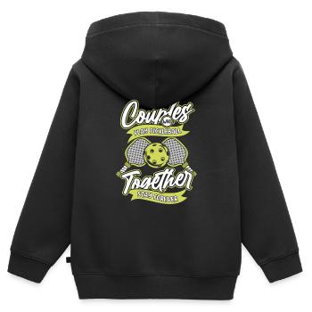 Paire de pickleball - Sweat Premium à capuche zippé enfant bio - noir - Dos - AI Model Kid Male (0cm)