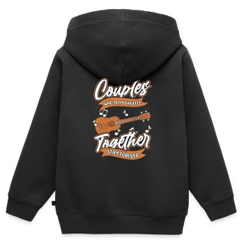 Paire de ukulélés - Sweat Premium à capuche zippé enfant bio - noir - Dos - AI Model Kid Male (0cm)
