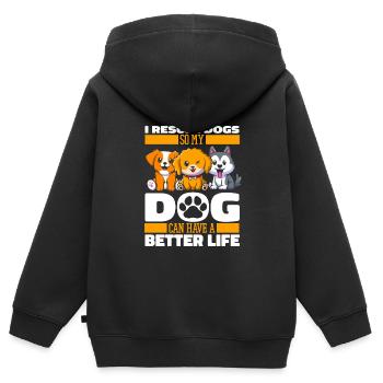 Hund Rettungshund Witzig - Kinder Premium Organic Zip Hoodie - Schwarz - Hinten - AI Model Kid Male (0cm)