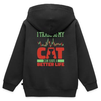 Day Trading Day Trader Cat - Sweat Premium à capuche zippé enfant bio - noir - Dos - AI Model Kid Male (0cm)