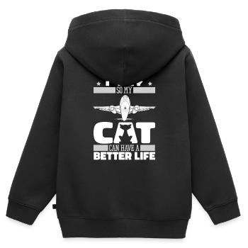 Flugbegleiter Stewardess Katze - Kinder Premium Organic Zip Hoodie - Schwarz - Hinten - AI Model Kid Male (0cm)