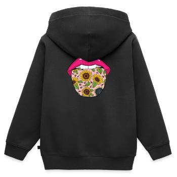 Sonnenblume Zunge - Kinder Premium Organic Zip Hoodie - Schwarz - Hinten - AI Model Kid Male (0cm)