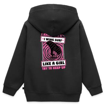 Wing Surf Wing Foil Girl - Sweat Premium à capuche zippé enfant bio - noir - Dos - AI Model Kid Male (0cm)