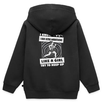 Ultramarathon Mädchen - Kinder Premium Organic Zip Hoodie - Schwarz - Hinten - AI Model Kid Male (0cm)