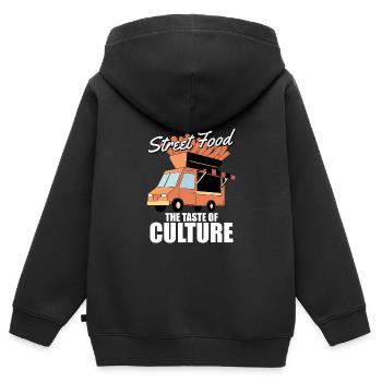 Straßenessen Kultur - Kinder Premium Organic Zip Hoodie - Schwarz - Hinten - AI Model Kid Male (0cm)