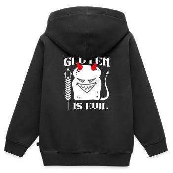 Glutenfrei Teufel - Kinder Premium Organic Zip Hoodie - Schwarz - Hinten - AI Model Kid Male (0cm)