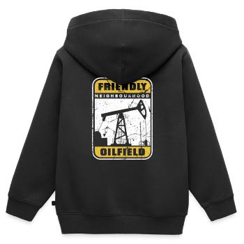 Humour sur les plates-formes pétrolières - Sweat Premium à capuche zippé enfant bio - noir - Dos - AI Model Kid Male (0cm)