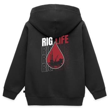 Ölfeld Bohrinsel Anlage Rig Life - Kinder Premium Organic Zip Hoodie - Schwarz - Hinten - AI Model Kid Male (0cm)