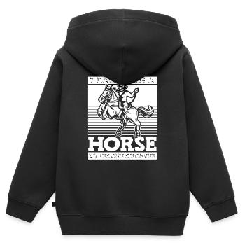 Cheval Humour Endurance Équitation - Sweat Premium à capuche zippé enfant bio - noir - Dos - AI Model Kid Male (0cm)