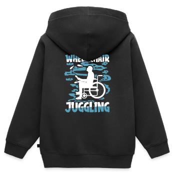 Jonglerie jongleur fauteuil roulant - Sweat Premium à capuche zippé enfant bio - noir - Dos - AI Model Kid Male (0cm)