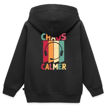 Centre d’opérations du centre de contrôle des appels d’urgence - Sweat Premium à capuche zippé enfant bio - noir - Dos - AI Model Kid Male (0cm)