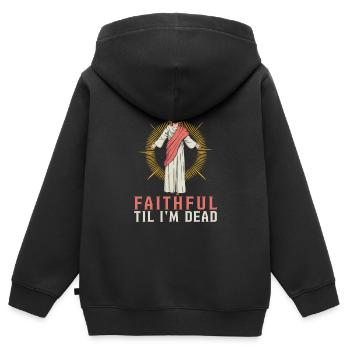 Fidèles au christianisme chrétien - Sweat Premium à capuche zippé enfant bio - noir - Dos - AI Model Kid Male (0cm)