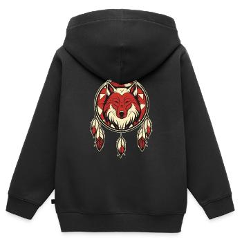 Loup Attrape-rêves Loup et un attrape-rêves - Sweat Premium à capuche zippé enfant bio - noir - Dos - AI Model Kid Male (0cm)