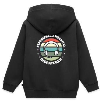 Centre d’opérations du centre de contrôle des appels d’urgence - Sweat Premium à capuche zippé enfant bio - noir - Dos - AI Model Kid Male (0cm)