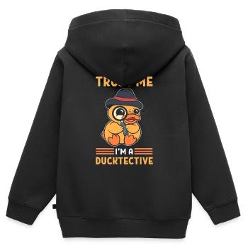 Ducktective Duck Détective privé - Sweat Premium à capuche zippé enfant bio - noir - Dos - AI Model Kid Male (0cm)