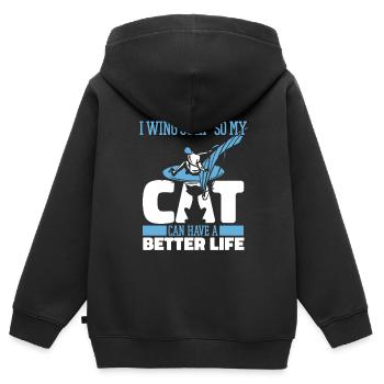 Wing Surf Wing Foil Cat - Sweat Premium à capuche zippé enfant bio - noir - Dos - AI Model Kid Male (0cm)