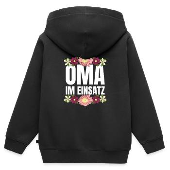 Oma im Einsatz - Kinder Premium Organic Zip Hoodie - Schwarz - Hinten - AI Model Kid Male (0cm)