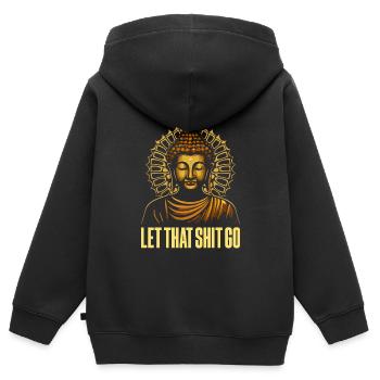 Bouddha Bouddha Bouddha Bouddha lâche la merde - Sweat Premium à capuche zippé enfant bio - noir - Dos - AI Model Kid Male (0cm)