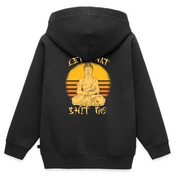 Bouddha bouddhiste drôle - Sweat Premium à capuche zippé enfant bio - noir - Dos - AI Model Kid Male (0cm)