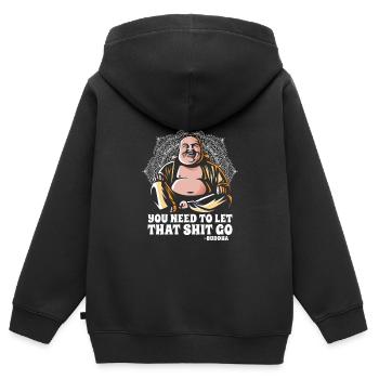 Bouddha bouddhiste drôle - Sweat Premium à capuche zippé enfant bio - noir - Dos - AI Model Kid Male (0cm)