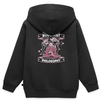 Bouddha bouddhiste drôle - Sweat Premium à capuche zippé enfant bio - noir - Dos - AI Model Kid Male (0cm)