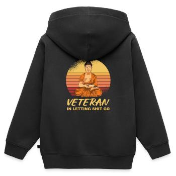Bouddha Bouddha Bouddha Bouddha lâche la merde - Sweat Premium à capuche zippé enfant bio - noir - Dos - AI Model Kid Male (0cm)
