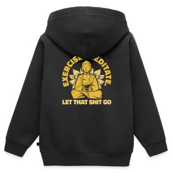 Bouddha bouddhiste drôle - Sweat Premium à capuche zippé enfant bio - noir - Dos - AI Model Kid Male (0cm)