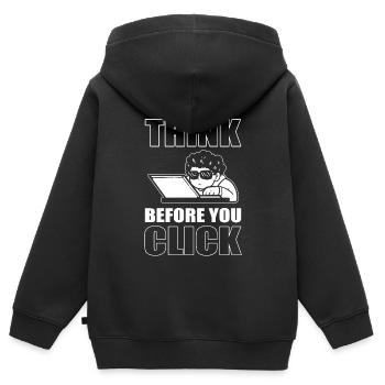 Think Before You Click Technophile - Kids Premium Organic Zip-up Hoodie - black - Back - AI Model Kid Male (0cm)