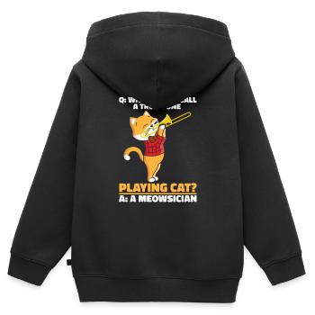 fanfare trombone cat brass band trombone - Sweat Premium à capuche zippé enfant bio - noir - Dos - AI Model Kid Male (0cm)