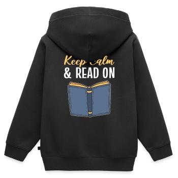 Restez calme et lisez sur Bibliophile - Sweat Premium à capuche zippé enfant bio - noir - Dos - AI Model Kid Male (0cm)