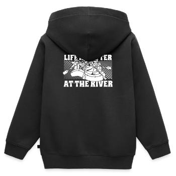 Rafting en eau vive - Sweat Premium à capuche zippé enfant bio - noir - Dos - AI Model Kid Male (0cm)