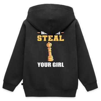 Watch Me Steal Your Girl Boardgamer - Kinder Premium Organic Zip Hoodie - Schwarz - Hinten - AI Model Kid Male (0cm)