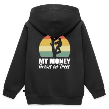 Mon argent pousse sur les arbres Bûcheron - Sweat Premium à capuche zippé enfant bio - noir - Dos - AI Model Kid Male (0cm)