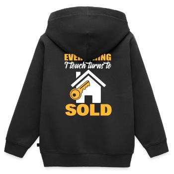 Tout ce que je touche se tourne vers les courtiers vendus - Sweat Premium à capuche zippé enfant bio - noir - Dos - AI Model Kid Male (0cm)