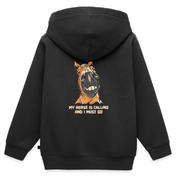 Équitation équestre amusante Endurance - Sweat Premium à capuche zippé enfant bio - noir - Dos - AI Model Kid Male (0cm)