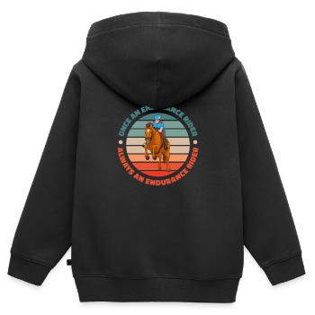 Équitation équestre cool Endurance - Sweat Premium à capuche zippé enfant bio - noir - Dos - AI Model Kid Male (0cm)