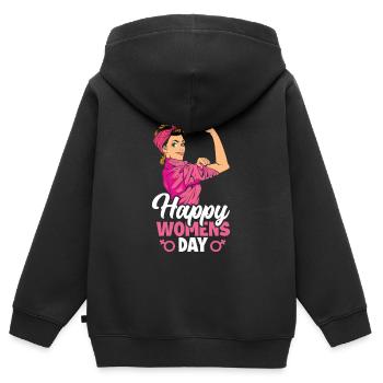 Féminisme Féministe - Sweat Premium à capuche zippé enfant bio - noir - Dos - AI Model Kid Male (0cm)