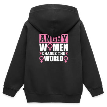 Féminisme Féministe - Sweat Premium à capuche zippé enfant bio - noir - Dos - AI Model Kid Male (0cm)
