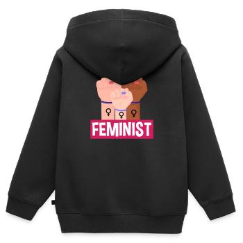 Feminismus Feministin - Kinder Premium Organic Zip Hoodie - Schwarz - Hinten - AI Model Kid Male (0cm)