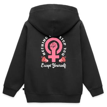 Feminismus Feministin - Kinder Premium Organic Zip Hoodie - Schwarz - Hinten - AI Model Kid Male (0cm)
