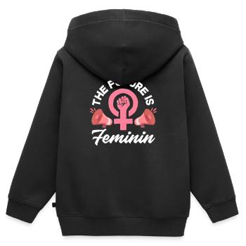 Féminisme Féministe - Sweat Premium à capuche zippé enfant bio - noir - Dos - AI Model Kid Male (0cm)