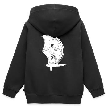 Wing Surf Wing Foil - Kinder Premium Organic Zip Hoodie - Schwarz - Hinten - AI Model Kid Male (0cm)