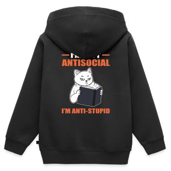 I'm Not Anti-Social I'm Anti Stupid Buchliebhaber - Kinder Premium Organic Zip Hoodie - Schwarz - Hinten - AI Model Kid Male (0cm)