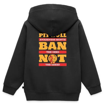 Pitbull Awareness Pitbull Interdiction - Sweat Premium à capuche zippé enfant bio - noir - Dos - AI Model Kid Male (0cm)