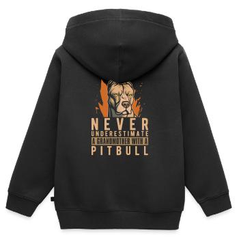Pitbull Grand-mère Pitbull Interdiction - Sweat Premium à capuche zippé enfant bio - noir - Dos - AI Model Kid Male (0cm)