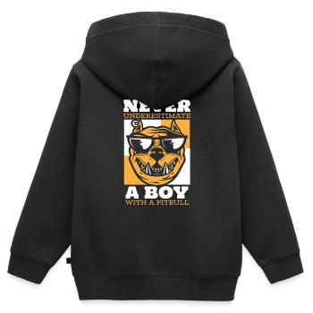 Pitbull drôle Pitbull Interdiction - Sweat Premium à capuche zippé enfant bio - noir - Dos - AI Model Kid Male (0cm)